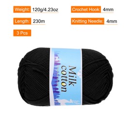 Rebower Cotton Yarn,60% Cotton and 40% Acrylic Fibers Soft Knitting Yarn [for Hand DIY Bag Cushion Crocheting Knitting Projects Home Decor], -3 Skeins/3×252yards/3×4.23oz/Black