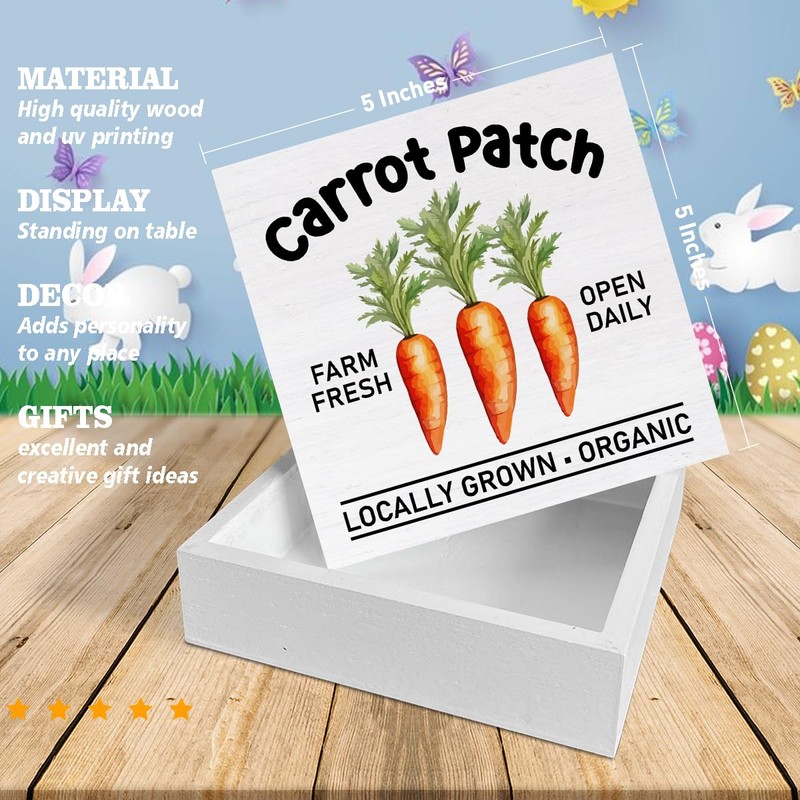 Easter Decor Rustic Carrot Patch Wooden Sign Easter Desk Decorations