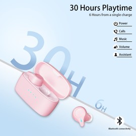 KOSETON Auriculares inalámbricos Bluetooth, tecnología Bluetooth 5.1, mini auriculares deportivos, micrófono integrado para llamadas HD y escuchar música, color rosa