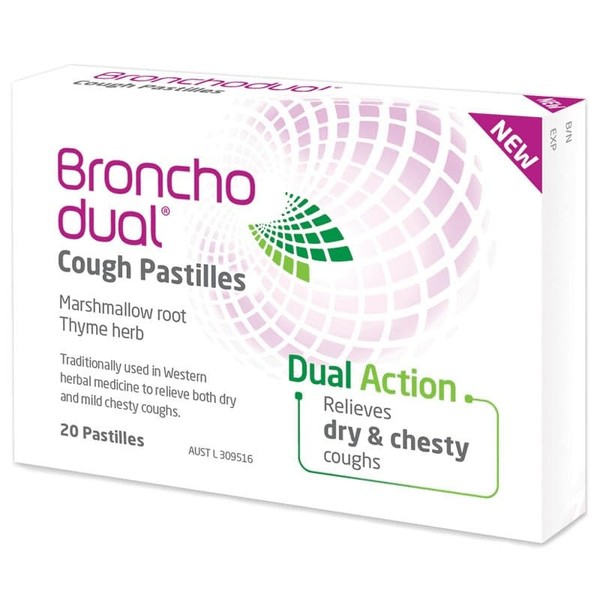 Bronchodual Cough Pastilles with Marshmallow Root and Thyme – Relieve Chesty Coughs and Loosen Mucous – Pack of 20 Pastilles