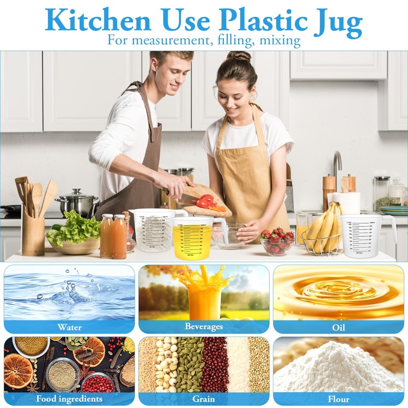 Akamino 10 PCS Plastic Measuring Jugs, 1 Litre Clear Plastic
