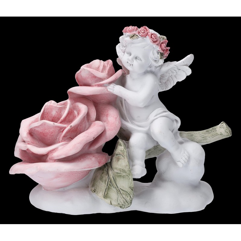White Angel Figurine Putte with Large Rose 16 cm |