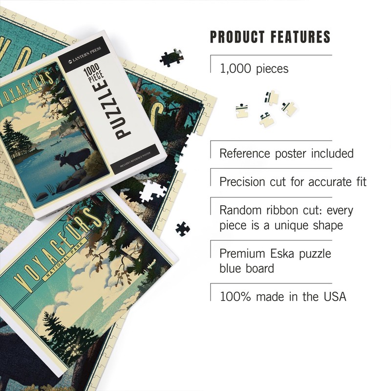 Lantern Press Voyageurs National Park, Minnesota, Lithograph, 1000 Piece Jigsaw