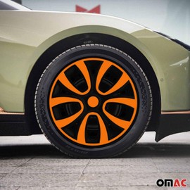 OMAC - Black with Orange Hub Caps 14 Inch Set of 4, Tapas para Rines 14, Premium Wheel Covers 14 Inch, R14 Rim Cover Set, Snap On Durable Car Replacement Exterior Accessories