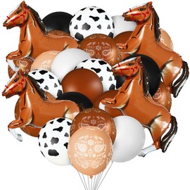 Hungdao 52 Pcs Western Party Horse Balloons Cowboy Decorations Bandana Balloons Cowgirl Foil Latex Balloons for Baby Shower Birthday Arch Decorations(Black Brown Series)