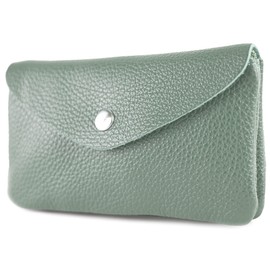 modamoda de - P11 - Italian Leather Women's Purse Medium, Ocean Grey, [IN] Minimalist or Elegant