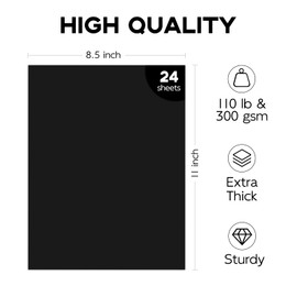 Heavyweight 110lb Cardstock Black Construction Paper, Goefun 24 Pack Black Card Stock 300GSM for Cards Making, Office Printing, Paper Crafting