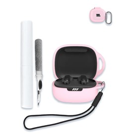 Case for JBL Live Pro 2 Wireless Noise Canceling Earbuds, Soft Silicone Protective Portable Scratch Shock Resistant Shell with Cleaner Kit & Carabiner & Lanyard，Pink