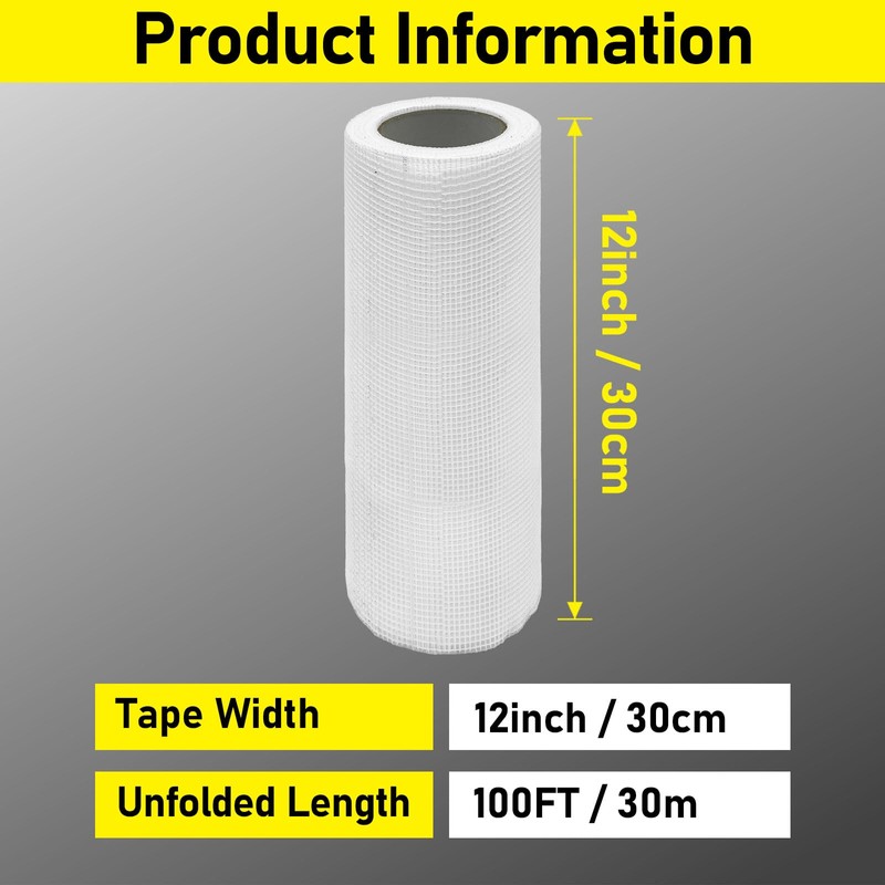 Hubaow 12" 100 Feet Drywall Joint Tape, Self-Adhesive Encrypted Fiberglass
