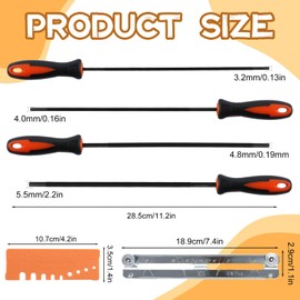 Pack of 4 File for Chainsaw, 4 Sizes Round Files Sharpening, Round Chainsaw Files, Steel Round File Hand Tool with Quick Check Gauge Filing Aid, Black Half Round Wood Rasps for DIY Electric Saws
