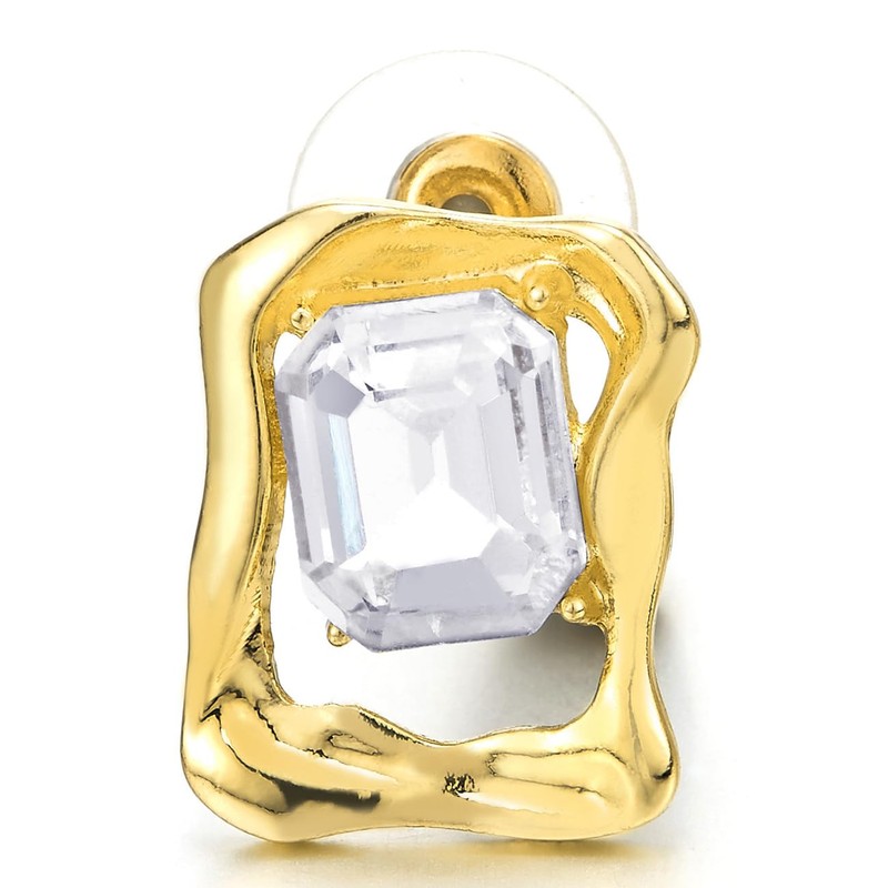 Stylish Gold Tone Statement Stud Earrings Twisted Square Frame with