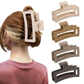 5 Inche Extra Large Claw Clips for Thick Hair and Long Hair,4-Pack Oversized Matte Big Hair Clips for Women, XL Jumbo Strong Hold Non-Slip Jaw Clips,Neutral Brown Color