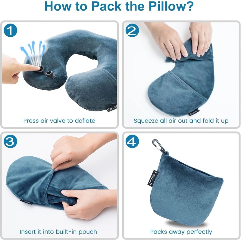 Keemall Inflatable Travel Neck Pillow for Airplane Train Car Washable
