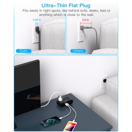 Black Flat Plug Power Strip, 6 Ft Ultra Thin Flat Extension Cord, 3 Outlets 3 USB Ports(2 USB C) Multi Plug Outlet Extender with No Surge Protector for Cruise Ship, Travel, Dorm Room Essentials