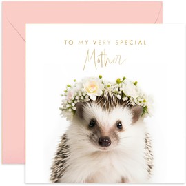 Old English Co. Hedgehog Very Special Mother Card - Hedgehog Floral Cute Birthday Card for Her - Cute Mother's Day Cards for Mum or Mom from Son or Daughter | Blank Inside with Envelope…
