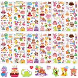 UPINS Birthday Stickers for Children, 12 Sheets Happy Birthday Stickers, 3D Cute Birthday Stickers, Children's Happy Birthday Stickers for Birthdays, Party Decoration