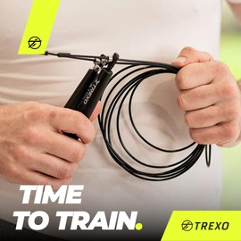 TREXO Basic+ Skipping Rope Fitness in Black with Adjustable Length up to 300 cm Ideal for Cardio and Fitness Exercises Made of PP and Steel Lightweight and Comfortable to Use with Plastic Handles
