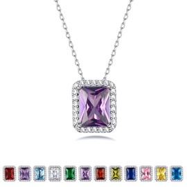 Bestyle Sterling Silver June Birthstone Pendant Necklace for Women Square Gemstone Necklace with Cubic Zircon Birthday Gift for Wife Mom