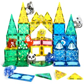 Magnetic Tiles Toys with Safari Animals, 3D Magnetic Building Blocks for Kids Toddlers Ages 3-5 5-7 STEM Educational Toy Magnet Tiles Jungle Animal Set for Boys Girls Classroom Must Haves