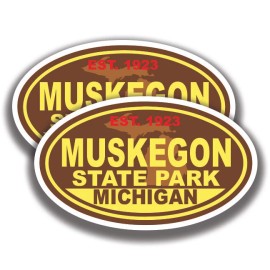 The Decal And Sticker Mafia MUSKEGON STATE PARK DECAL Michigan 2 Stickers Bogo Car Window - 4"W x 2.4"H