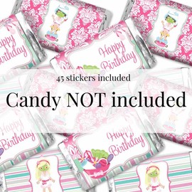 Spa Pampering Birthday Party Miniature Chocolate Candy Bar Sticker Wrappers for Kids, 45 Wrap Around Labels Sized 1.4" x 2.6" by AmandaCreation, Great for Party Favors & Goodie Bags