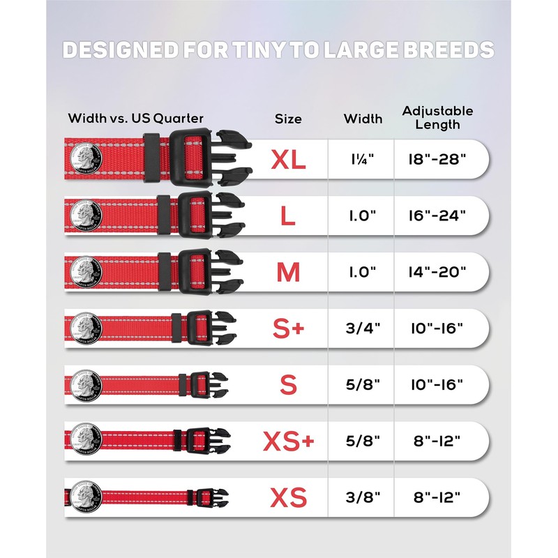 TagME Nylon Dog Collar, Adjustable Reflective Dog Collar with Safety