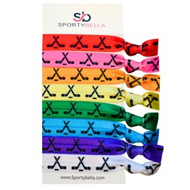 Sportybella Multicolored Ice Hockey Hair Ties- Hair Accessories For Girls. No Crease Ice Hockey Elastic Hair Ties Set. Ice Hockey Gifts or Hockey Hair Stuff for Ice Hockey Players & Teams, 8pcs.