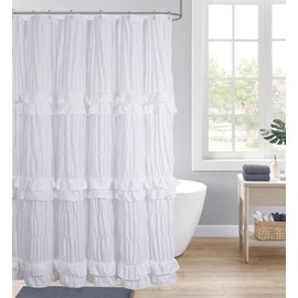 YINFUNG - Cortina de ducha con volantes blancos, estilo clásico, estilo victoriano, femenino, bonita estética, bohemio, estilo rústico, francés, decoración de encaje extra larga, 72 x 84 pulgadas