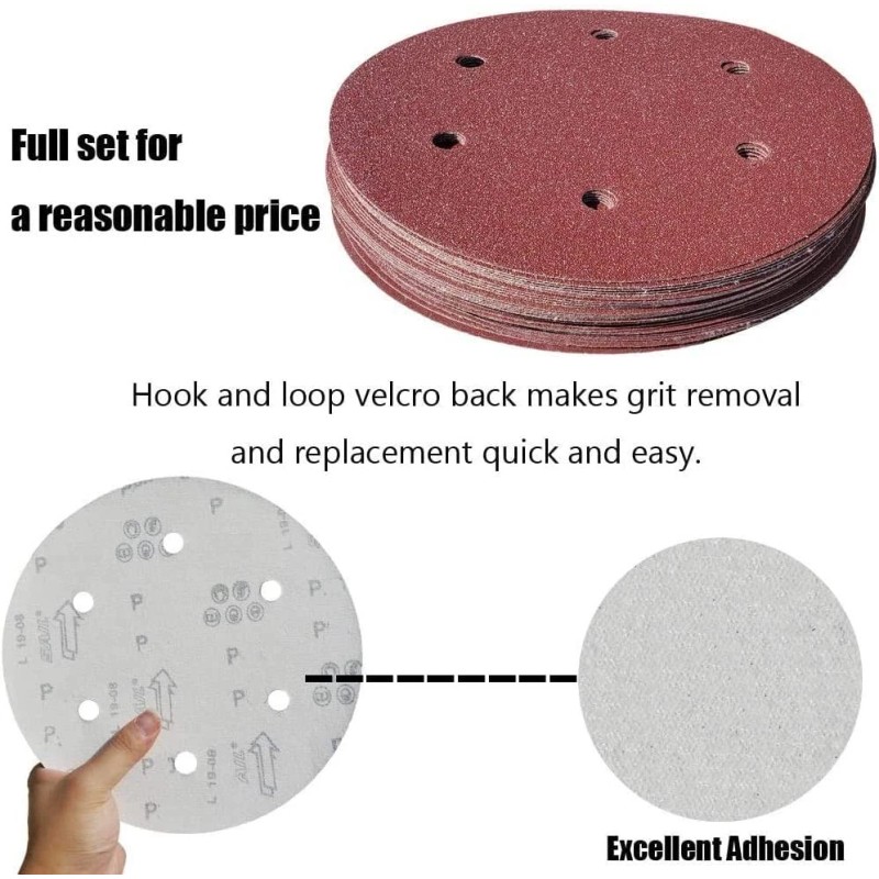 Tonmp 50 PCS 9 Inch 6 Hole 120 Grit Drywall