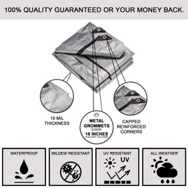 (2 Pack) 8x10 Heavy Duty Tarp, 10 Mil Thick, High Durability, Tear & Fade Resistant, UV Treated, Grommets Every 18 Inches (8' x '10' - 2 Pack)