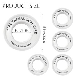 5 Pcs Plumbers Tape, PTFE Tape Pack, Teflon Plumbing Tape,PTFE Thread Seal Tape, Teflon Plumbing Tape For Prevent Leakage of Pipes, Shower Head and Sewers(with Snap On Cover in White)