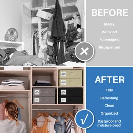 PARANTA Bed Sheet Organizers of 4 Pack, Closet Organizers and Storage, Foldable Bedding Organizing Containers for Blanket Duvet Cover flannel Sheets (Queen or King Size) Black