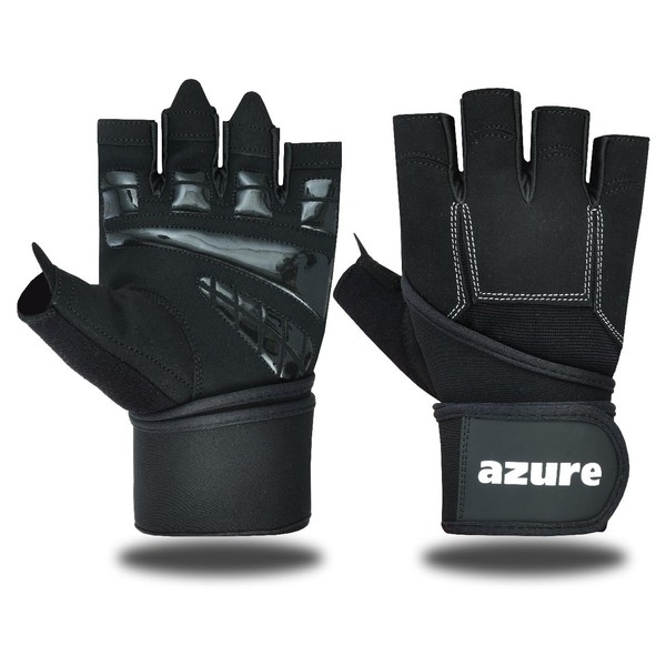 Azure Leather Weight Lifting Gloves Men Gym Fitness Workout, Anti
