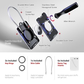 PROfezzion 1-Pack Luggage Tag AirTag Holder with Name ID Cards, Luggage Name Tag with Wire Cable Key Rings for Luggage Bag Travel Suitcase Backpack, Scratch Resistant AirTag Case for Travelling