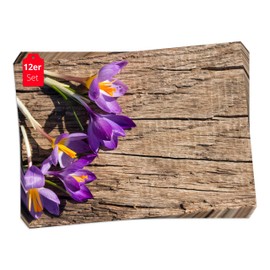 Placemats - Spring and Easter - Crocuses on Wood - Pack of 12 in High-Quality Storage Folder