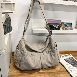 Canvas Messenger Bag for Women Men Vintage Satchel Bag Aesthetic Crossbody Shoulder Bag Casual Sling Bag (B-Grey)