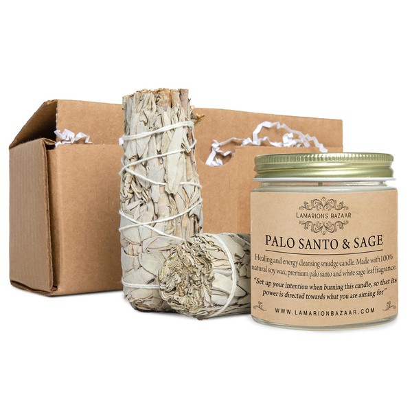 Palo Santo- Sage Smudge Candle with Natural Crushed Sage Leafs