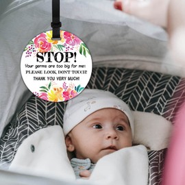 Stop, No Touching Car Seat Sign or Stroller Tag, 2 Pack Flower Baby Car Safety Signs Tags, 5 Inches