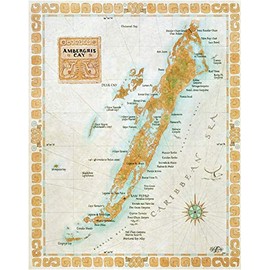 One Treasure Limited Antique Vintage Old World Caribbean Belize Ambergris Caye Map
