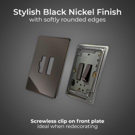 BG Electrical Switched Fused Connection Unit, Fused Spur Switch, Double Pole, Screwless Front Plate, Slim Profile, Premium Flatplate, Black Nickel, 13A, FBN50