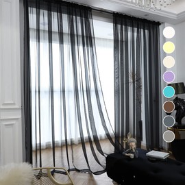 ABCHOME Black Sheer Curtains 72 Inches Long 2 Panels,Rod Pocket Voile Semi Sheer Window Curtains for Kitchen, Bedroom and Living Room (Black, 52 W x 72 L)