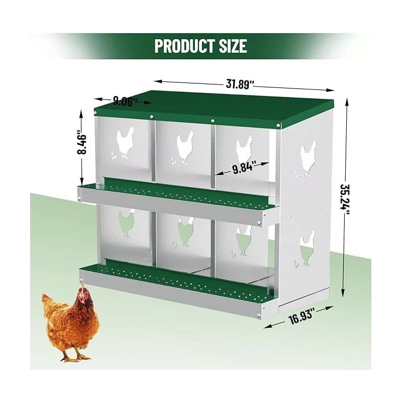 6 Compartment Metal Chicken Nesting Boxes Roll Away Eggs Laying
