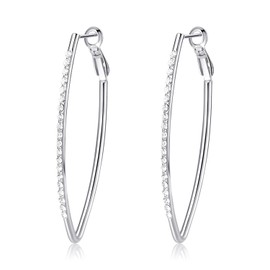 Borun Rhinestone Crystal Leaf Shape Hoop Earring Hypoallergenic Jewelry for Women