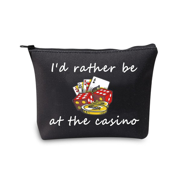 JXGZSO Gambler Gift I'd Rather Be At The Casino Makeup Bag Lucky Dice Pouch Bag Casino Lover Gift, Casino black,