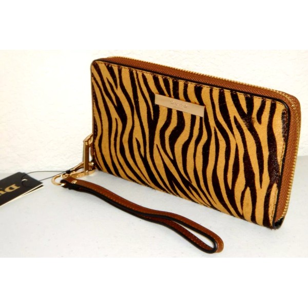 DUNE London Women's Wallet Wrist-let Clutch Zebra Calf Hair Brown