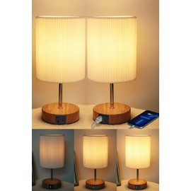 HSLighting Bedside Lamp Touch Dimmable Table Lamp with USB A+C Quick Charge Ports Charging Function 3 Brightness Levels Adjustable Desk Lamp for Bedside Table Reading Living Room Pack of 2