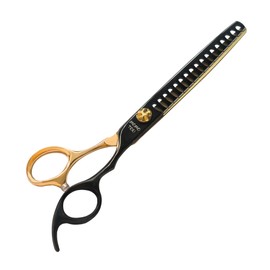 Momotou Black & Gold Professional Chunker Dog Grooming Scissors with Decorative Screw Sharp and Durable Japanese 440C Stainless Steel Pet Cat Texturizing Thinner Shears with Safe Round Tip 7.5''