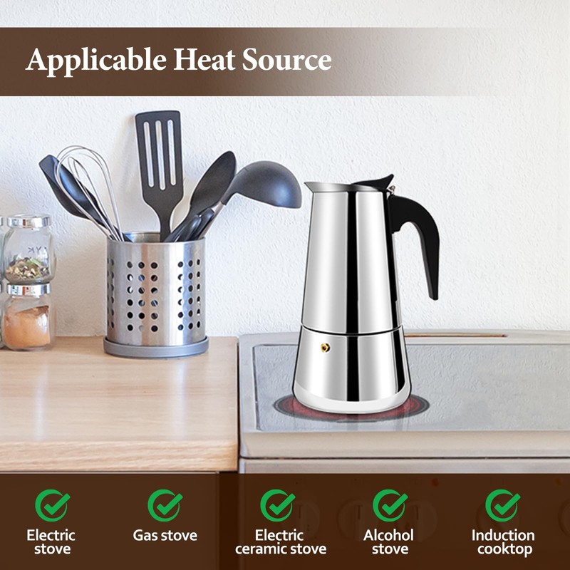 Vaolvpant 2 Cup Stainless Steel Moka Pot Stovetop Espresso Maker