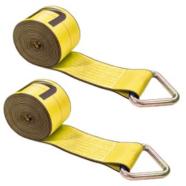 US Cargo Control 4 Inch Winch Strap with D-Ring Fitting, 27 Feet Long, Heavy Duty Trailer Winch Strap for Safe Cargo Securement, Zinc-Coated D-Ring for Easy Attachment, Yellow, 2-Pack
