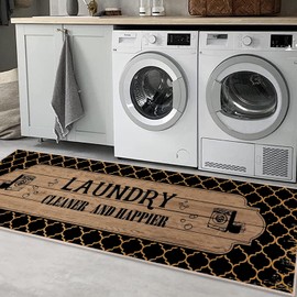Yinuomo Laundry Room Rug Runner 20"X59" Non Slip Laundry Rugs and Mats for Laundry Room Decor Washable Runner Rugs for Kitchen Floor Laundry Room Bathroom Hallway Entryway Area Rugs Black
